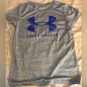 Under Armour Grey Heather Tee with Blue Logo